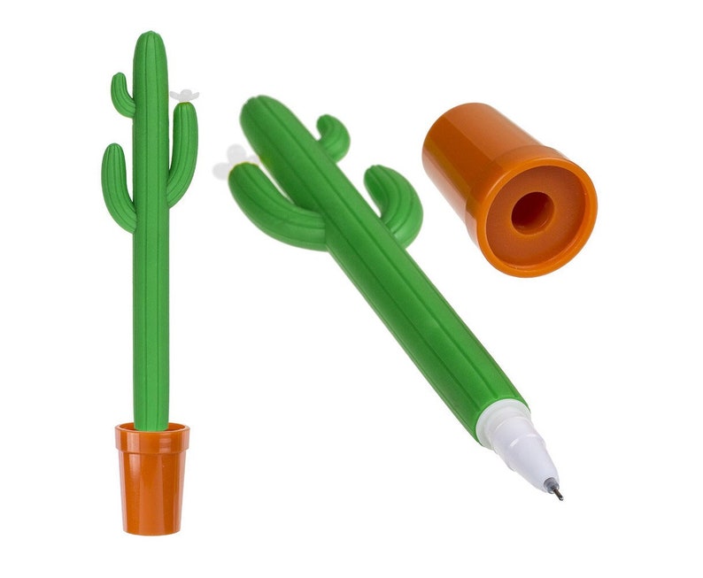 Cactus and flower plant pen with flower pot pen holder an original gift for office decoration, collection, artificial plant image 1