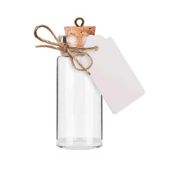 Petite fiole en verre de 10 ml avec bouchon en liège, étiquette en kraft,  crochet et ficelle, mini bouteille pour décoration, mariage, DIY -   France