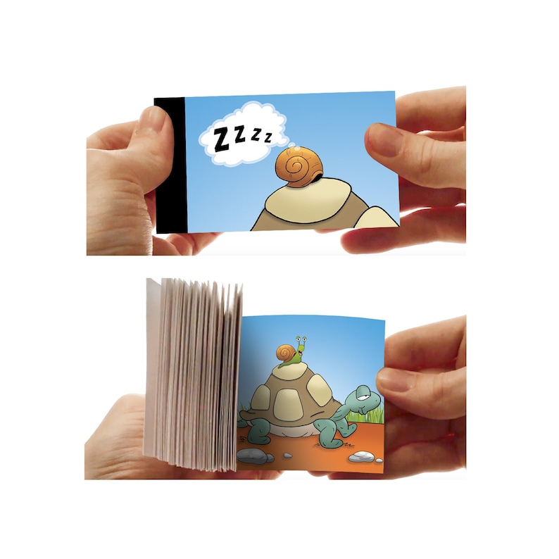 Flipbook pequeño libro ilustrado para hojear La tortuga y el caracol hecho a mano imagen 1