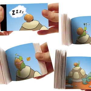 Flipbook pequeño libro ilustrado para hojear La tortuga y el caracol hecho a mano imagen 6