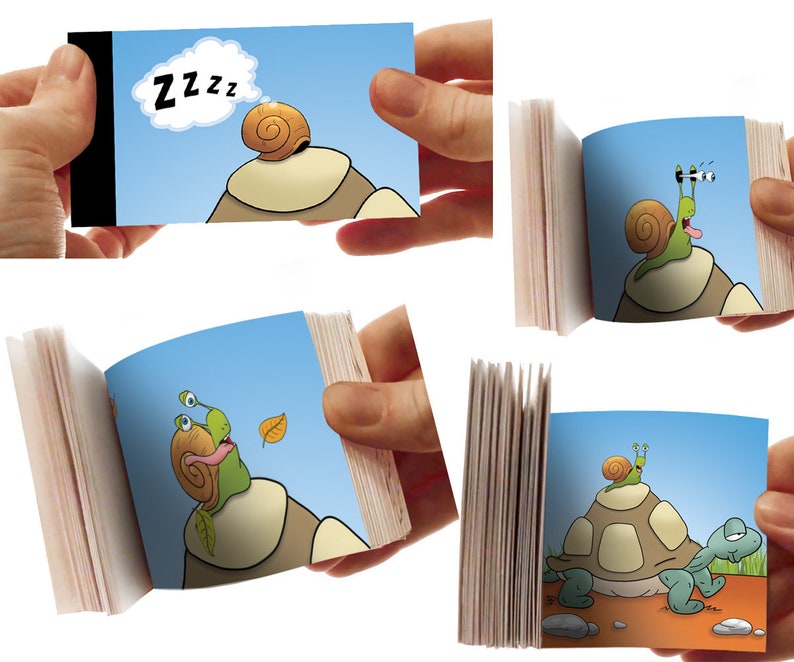 Flipbook pequeño libro ilustrado para hojear La tortuga y el caracol hecho a mano imagen 6