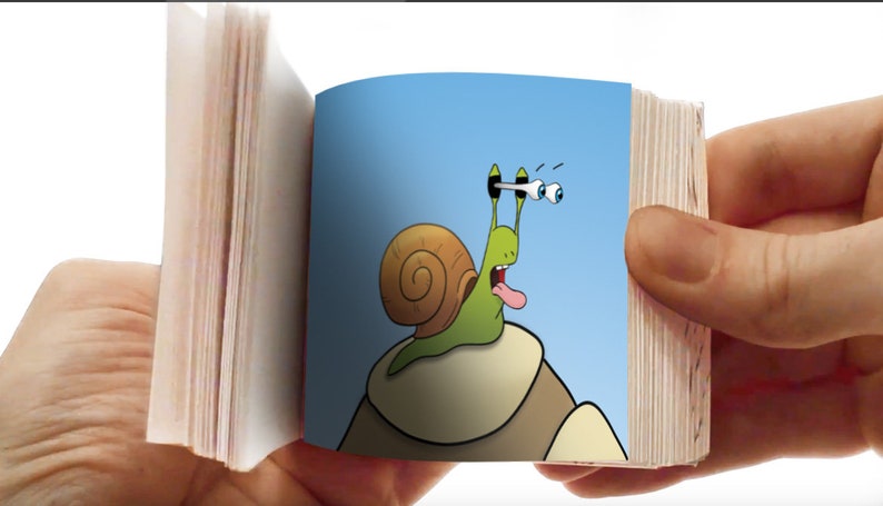 Flipbook pequeño libro ilustrado para hojear La tortuga y el caracol hecho a mano imagen 3