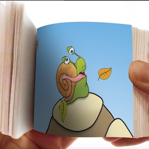 Flipbook pequeño libro ilustrado para hojear La tortuga y el caracol hecho a mano imagen 4