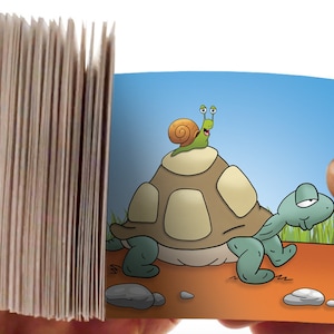 Flipbook pequeño libro ilustrado para hojear La tortuga y el caracol hecho a mano imagen 5