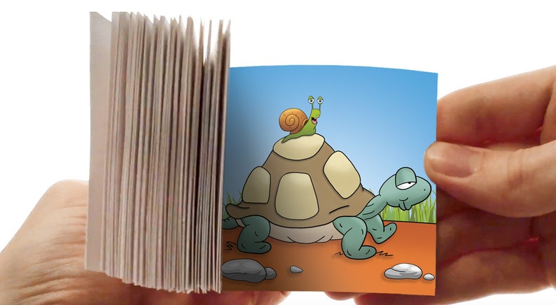 Flipbook pequeño libro ilustrado para hojear La tortuga y el caracol hecho a mano imagen 5