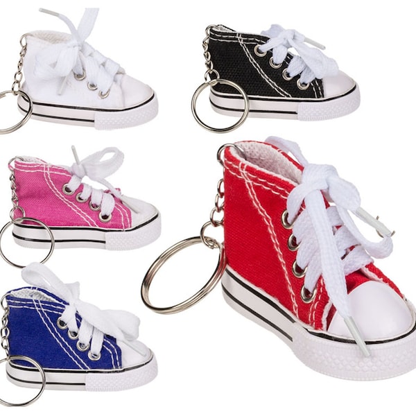 Porte-clé chaussure de sport en toile couleur au choix rouge rose bleu blanc ou noir