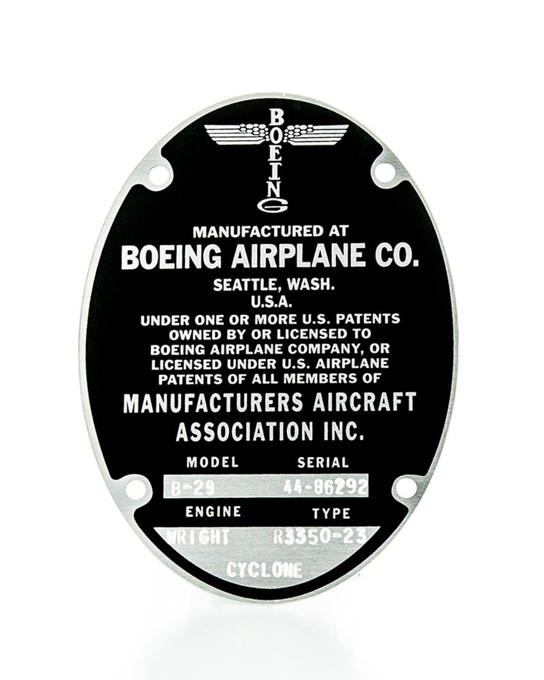 Lockheed Data Plate Boeing B-29 Superfortress Data Plate (also Late-built B-17G Flying ...