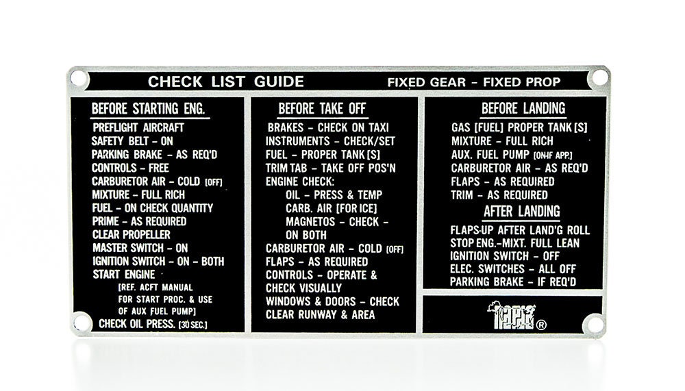 Checklist for Most Single Engine Fixed Gear and Prop Aircraft Etsy