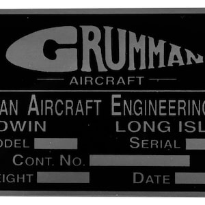 Reprodução da placa de dados da aeronave Grumman, 1930-1942 DPL-0105