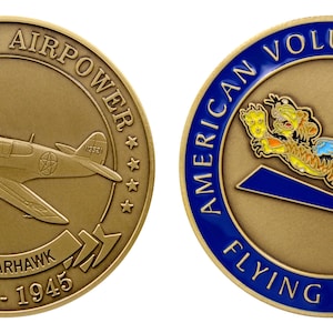 Curtiss Warhawk Challenge Coin, WWII Aviation, Flying Tigers 1-1/2&quot; CC-P-40