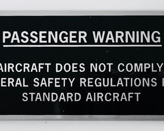 Amateur-Built Passenger Warning Experimental Aircraft Placard PLA-0110