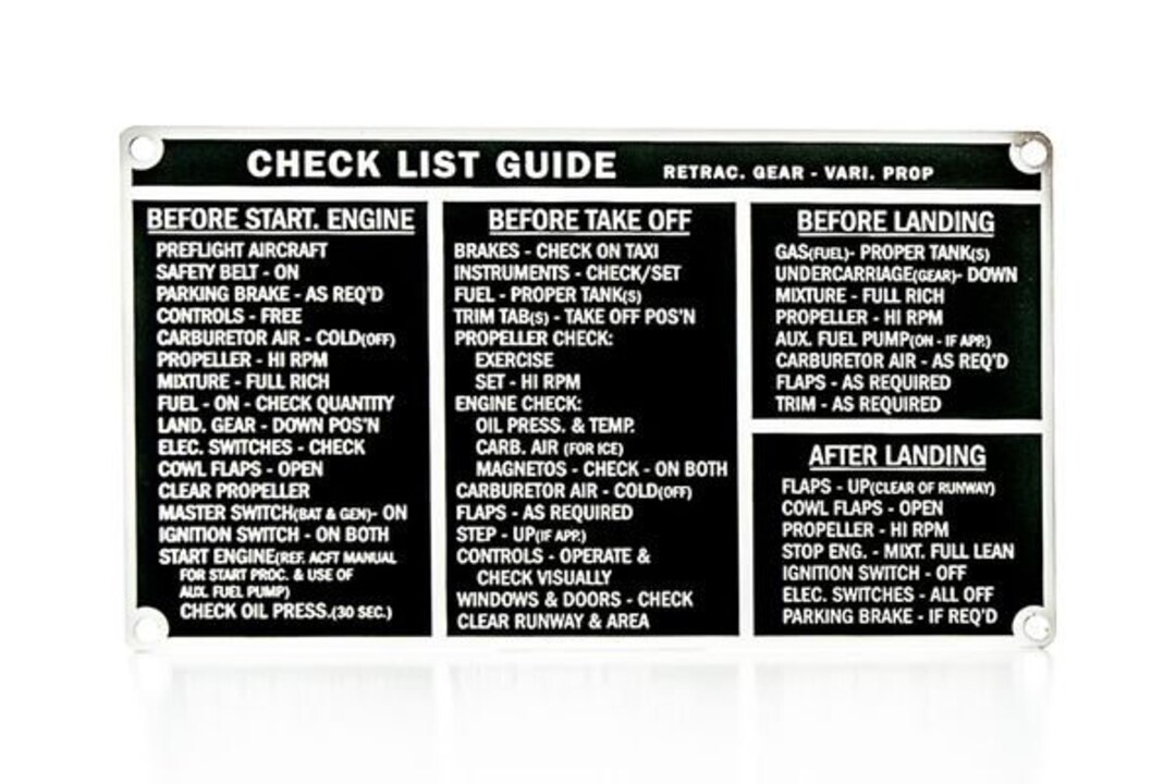 Checklist for Many Retractable Gear, Variable Prop Aircraft CKL-0106 - Etsy
