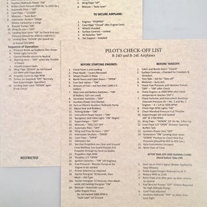 Consolidated B-24D & E Liberator Check List on Card Stock CKL-0112