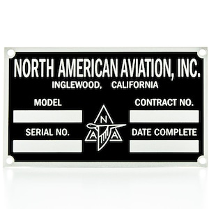 North American Aviation Data Plate  DPL-0108