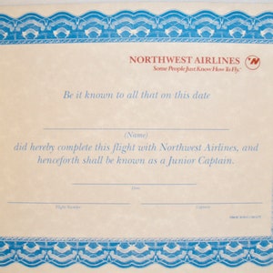 Northwest Airlines, &quot;Jr. Captain&quot; Certificate EPH-0103