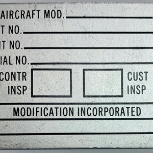 Aircraft Modification Placard 2 1/8&quot; X 1 5/8&quot; PLA-0118