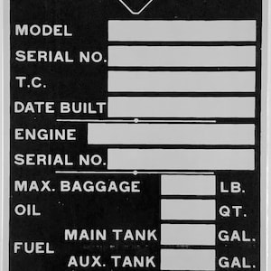 Aeronca Data Plate- Unstamped Stainless Steel Replacement Part  DPL-0103