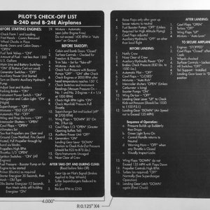 Consolidated B-24 Liberator Checklist on Aluminum Stock CKL-0111