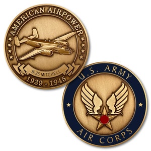 North American Aviation B-25 Mitchell Challenge Coin, 1 1/2&quot;, WWII Aviation  CC-B-25