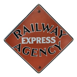 Agencja Railway Express, REA, Metalowy szyld reklamowy, Vintage Railroading SIG-0178