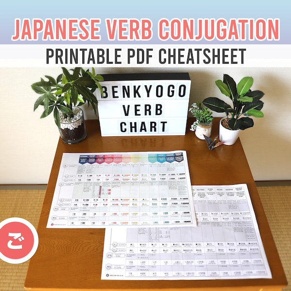 Printable Japanese Verb Conjugation Cheatsheet NEW + UPDATED FOR 2023! Colour, B&W, Custom [Benkyogo]