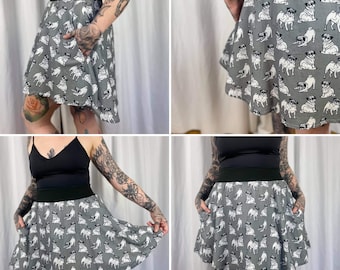 A line Skirt - Pugs - Spooky Dogs - Skirt - Cotton - Semi Circular - Pockets
