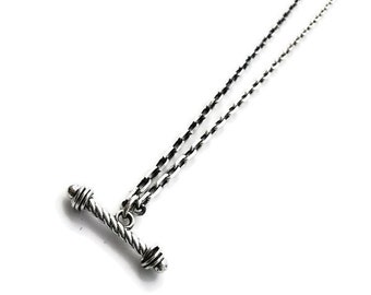 Handcrafted T-bar Spiral Barbell Pendant with Anchor Chain - Unique and Functional Jewelry for Self-Expression
