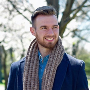 Knit Scarf for Men Wool Chunky Knitted Scarf Unisex Hand Knit Brown Oversized Scarf Long Handmade Knit Scarf Man Gifts Hand Knit Scarf