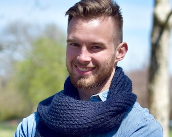 Knit Scarf for Men Wool Chunky Knitted Scarf Unisex Hand Knit Blue Oversized Scarf Long Handmade Knit Scarf Man Gifts Hand Knit Scarf