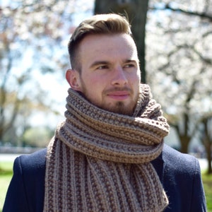 Knit Scarf for Men Wool Chunky Knitted Scarf Unisex Hand Knit Brown Oversized Scarf Long Handmade Knit Scarf Man Gifts Hand Knit Scarf image 7