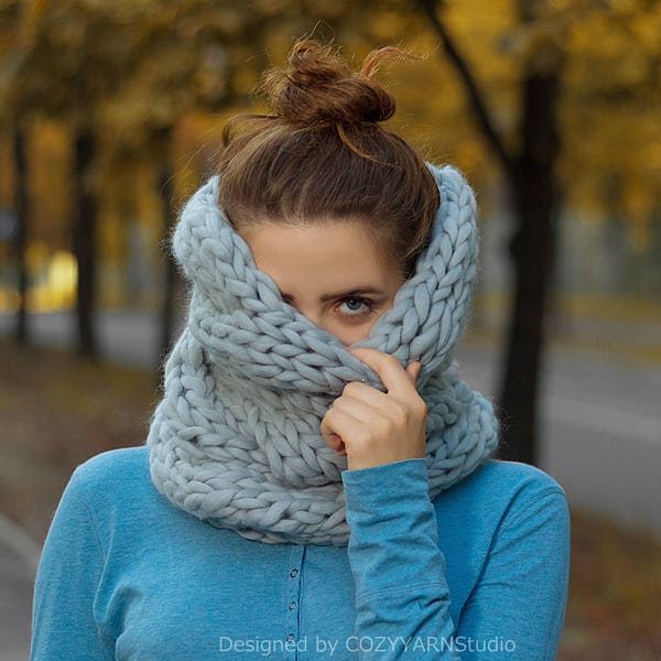 Knit Cowl Scarf Snood Grey Wool Neck Warmer Hood Knitted Cowl Circle Scarf Hood Cowl Scarf Infinity Wool Scarf Women Scarves Wraps, Knitting