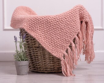 Rosa Fransen Werfen Handstrickdecke Teen Wolle Rosa Decke Strickdecke Kinderdecke Strickdecke Handgestrickte Decke Baby werfen Quasten Decke werfen