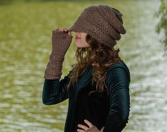 Chunky Knit Hat Set Bonnet tricoté Bonnet tricoté Mitaines Tricot Laine Ensemble Chapeau Tricoté À La Main Ensemble Chapeau En Tricot Brun Ensemble Chapeau Fait Main Mitaines Ensemble Tricot Chaud