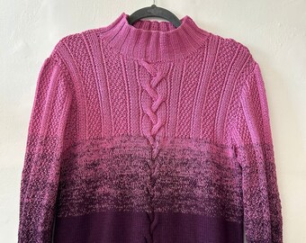Purple Pink color Hand Knit Sweater Size S Sweater Handmade Wool Knit Pullover Wool Sweater Winter Clothing Warm Sweater Knitted Sweater