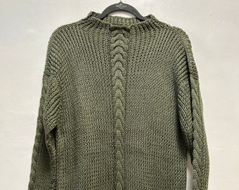 FINAL SALE Hand Knit Sweater Size L Long Tunic Cardigan Sweater Moss Green Clothing Knitted Sweater Gift for Her Warm Knit Clothes, Sweater
