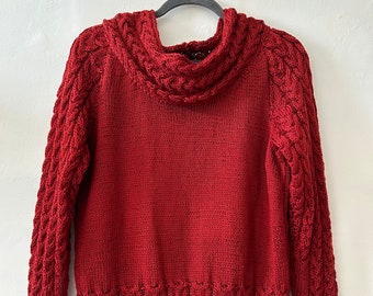 VENTA FINAL Regalo de Navidad Suéter de punto rojo cereza para mujer Cárdigan de punto a mano Lana Regalo de Acción de Gracias para su suéter para mujer punto
