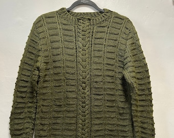 FINAL SALE Olive Green Hand Knit Wool Sweater Size M  Cardigan Sweater Green Clothing Knitted Sweater Gift for Her Warm Knit Clothes Sweater