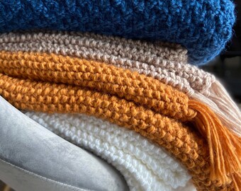 FINAL SALE Ready to Ship Knit Throw Handmade Knitted Blanket Throw Hand Knitted Blanket Tassels  Blanket Fringe Throw Wool Blanket