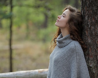 KNITTING PATTERNS DIY Poncho Cape Knit Poncho Wool Hand Knit Poncho Hand Knit Shawl Wool Poncho Cape Wrap Poncho Wrap Knit Poncho Women