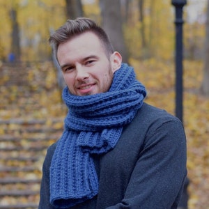 Knit Scarf for Men Wool Chunky Knitted Scarf Unisex Hand Knit Oversized Scarf Long Handmade Knit Scarf Man Gifts Hand Knit Scarf