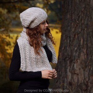 Chunky Scarf Knit Set Infinity Scarf Knit Beanie Knitted Hat Knit Wool ...