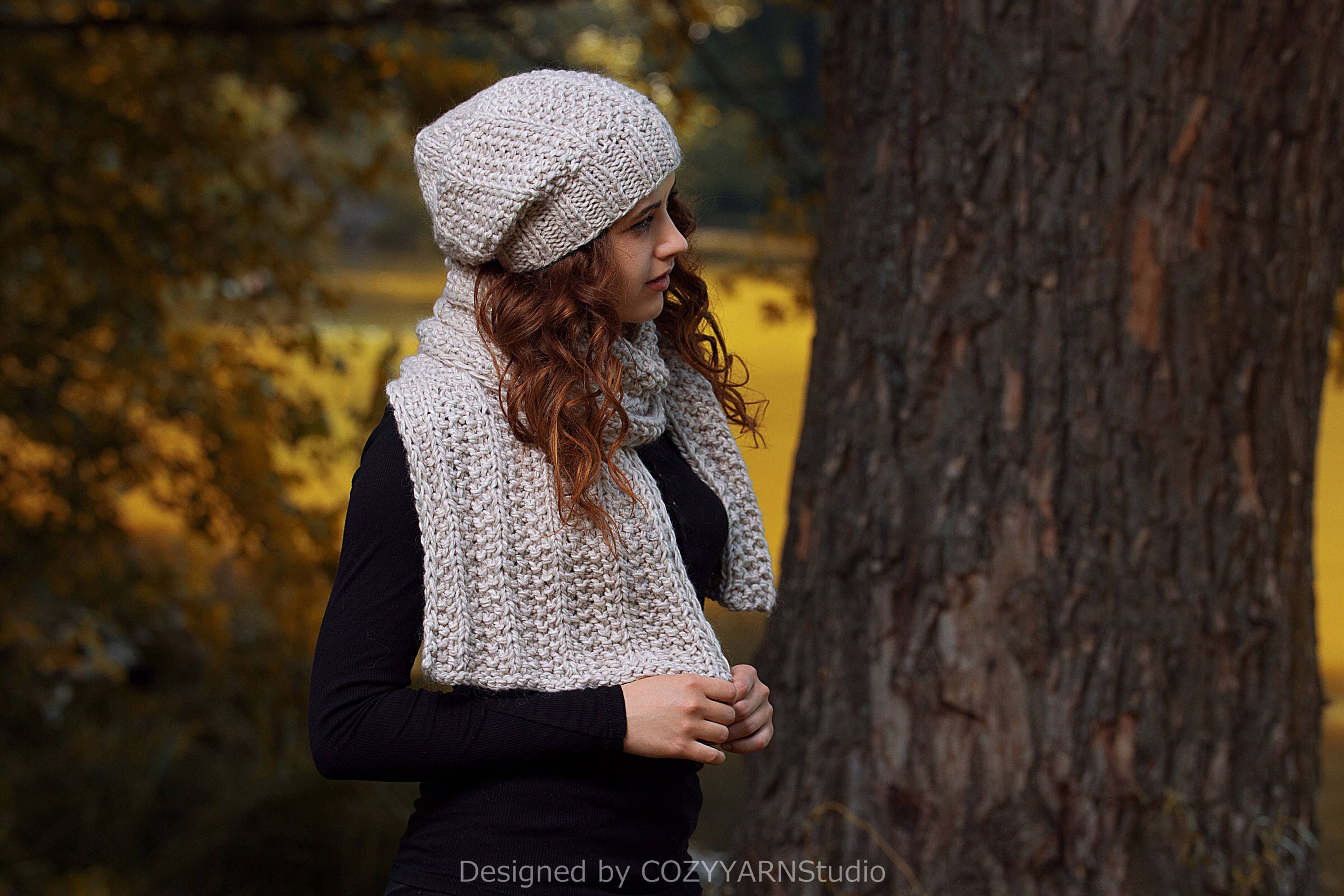 Chunky Scarf Knit Set Infinity Scarf Knit Beanie Knitted Hat Knit Wool ...