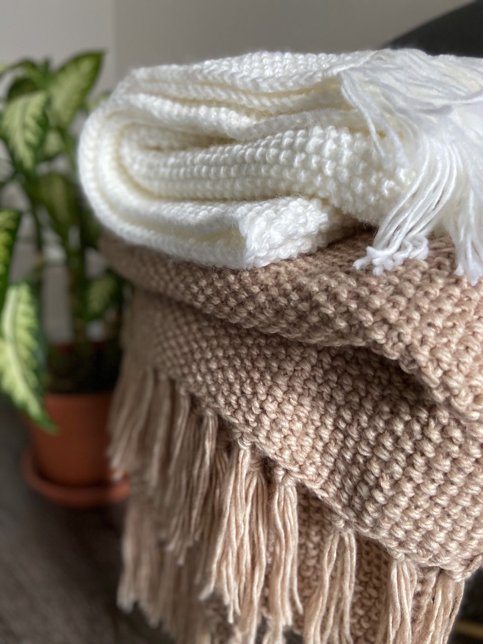 Knit Throw with Tassels Blanket Handmade Knitted Baby Throw Etsy