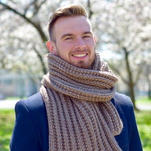 Knit Scarf for Men Wool Chunky Knitted Scarf Unisex Hand Knit Brown ...
