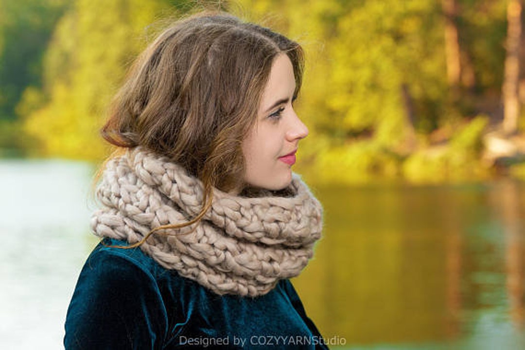 KNITTING PATTERN DIY Hooded Scarf Knit Cowl Snood Knitted Neck Warmer ...