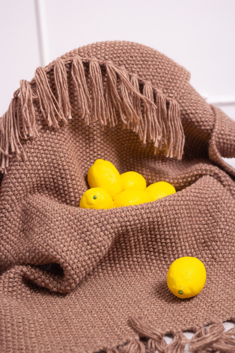 Hand Knit Blanket Fringe Throw Wool Blanket Warm Baby Blanket Etsy