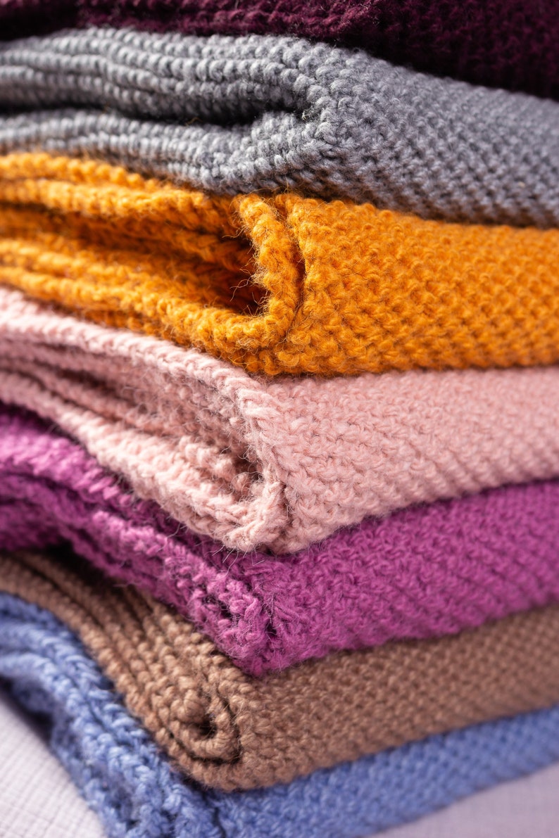 Knit Baby Blanket Blue Knit Throw Handmade Knitted Blanket Etsy