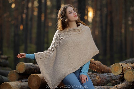 Poncho Women Poncho Sweater Oversized Knitting Cape Poncho Etsy