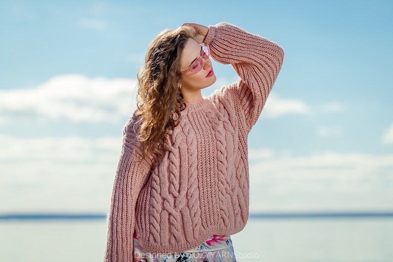 Knit Sweater Women Pink Sweater Wool Sweater Handmade Knit Pullover Warm Sweater Knit Cardigan Top Womens Clothing Knitted Warm Sweater