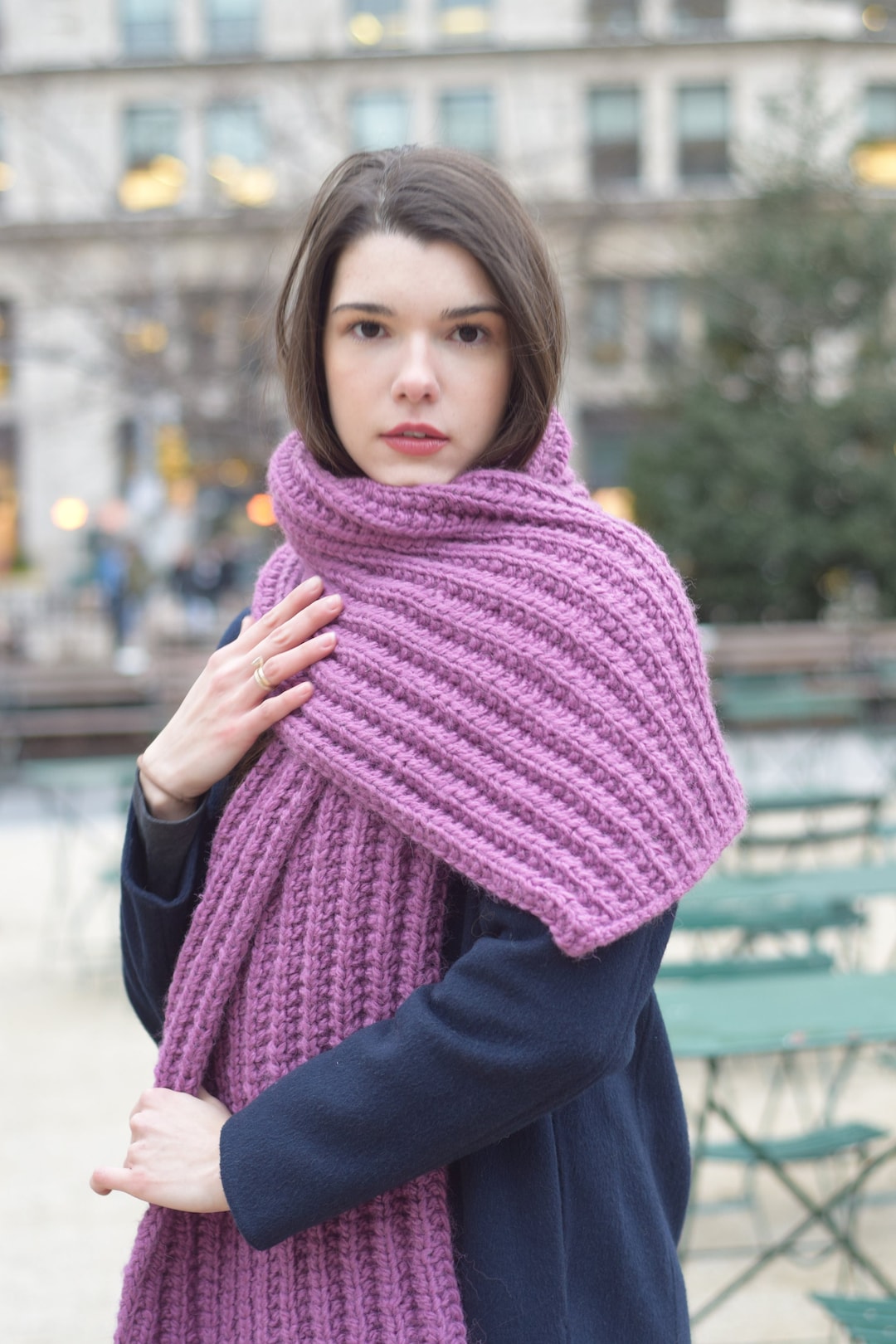 Hand Knit Infinity Scarf Unisex Chunky Wool Scarf Oversized Knitting